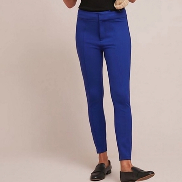 Anthropologie Essential Slim Blue Mid High Rise Jersey Trousers Comfy Size 00P - Picture 1 of 13